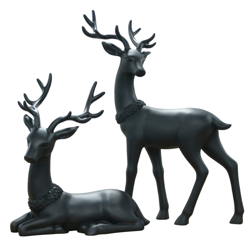 Lot de 2 décorations de Noël en forme de cerf noir mat