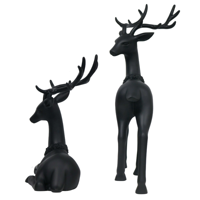 Lot de 2 décorations de Noël en forme de cerf noir mat