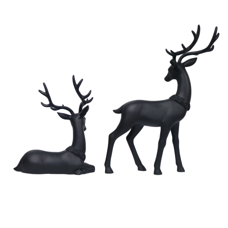 Lot de 2 décorations de Noël en forme de cerf noir mat