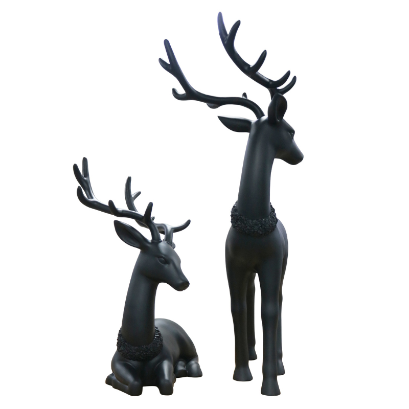 Lot de 2 décorations de Noël en forme de cerf noir mat